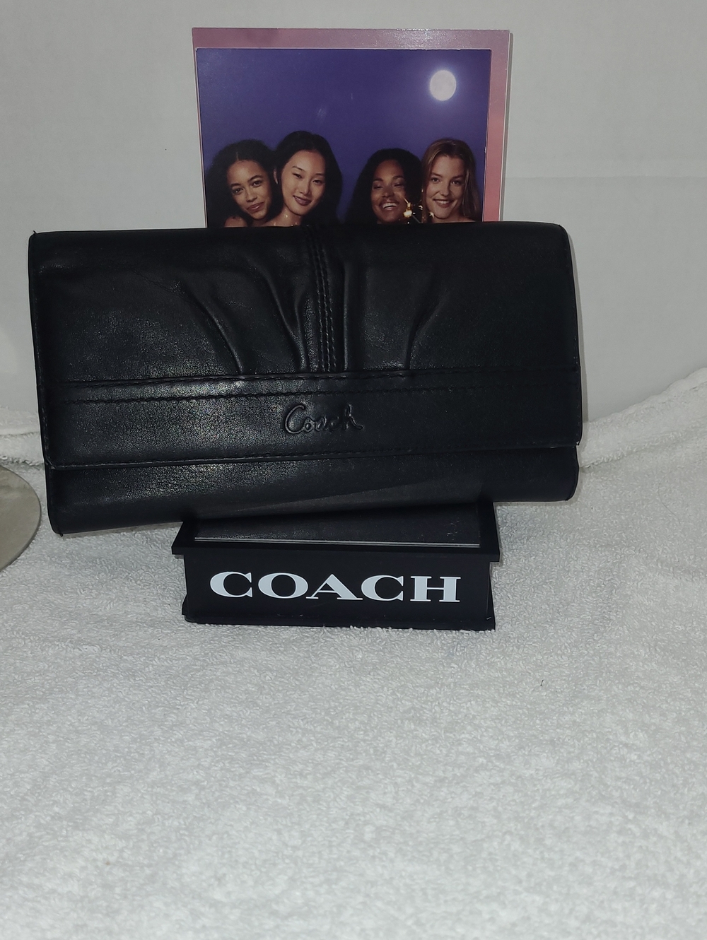 COACH Soho Pleated Black Leather Trifold Wallet